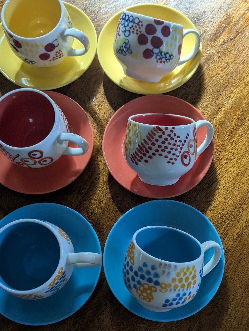 Colorful Espresso Cup and Saucer Set Of 9 - Blue, Yellow, Red - Made In Japan